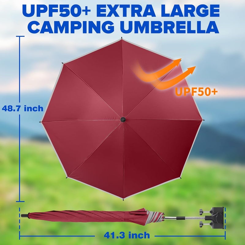 QTREE intelligence 2PACK 48.7inch Umbrella for Beach Chair, 360°Adjustable 50+ UV Protection Large Camping Chair Umbrella with Universal Clip for Glof Cart, Garden Table, Bleacher（Chair,Table not include） - Image 3
